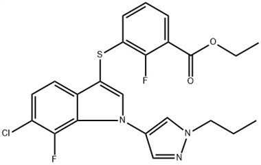 Benzoesäure, 3-[[6-Chlor-7-Fluor-1-(1-Propyl-1H-Pyrazol-4-yl){ {8}}H-Indol-3-yl]thio]-2-fluor-, Ethylester (ACI) CAS-Nr.: 1782070-73-8